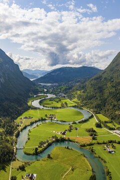 Meandering river Stryneelva, Stryn, Norway