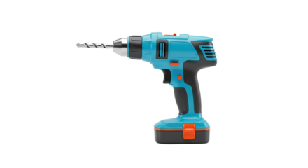 Blue cordless power drill with drill bit isolated