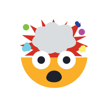 Exploding Head mind blown face emoji symbol sign icon vector illustration isolated flat funny mushroom cloud disbelief no way shock amazement