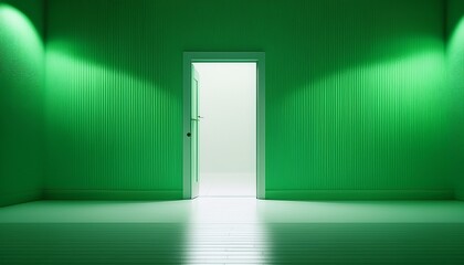 bright open doorway in empty room with soft green lighting and minimalist design for creative inspiration