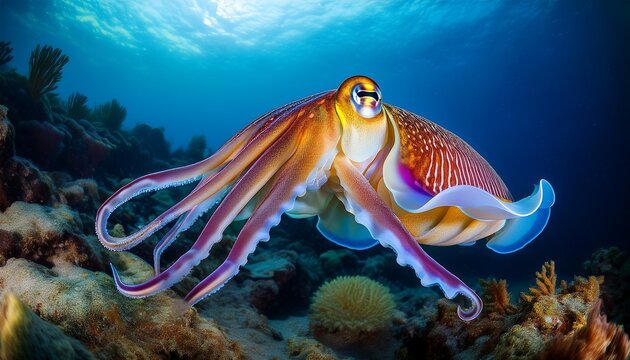 a cuttlefish mollusca displaying mesmerizing color changes while hunting prey
