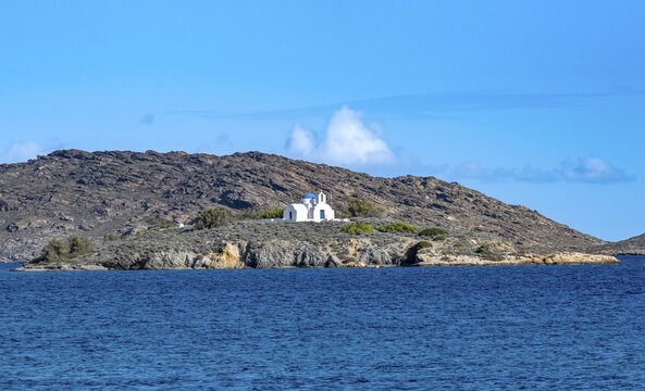 Small island with church Agia Kali, Paros, Cyclades, Greece
