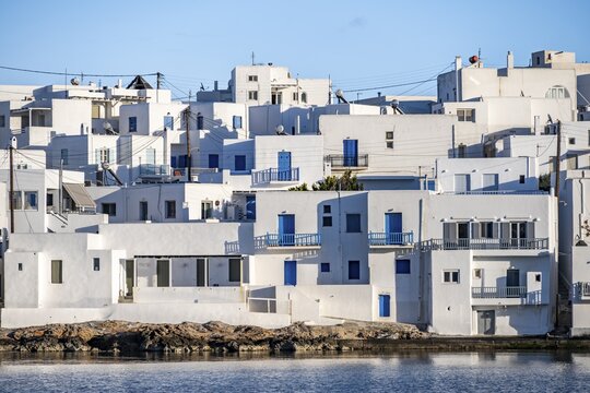 White Cycladic houses, Naoussa, Paros, Cyclades, Greece
