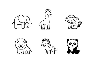Fototapeta premium Adorable outline safari and jungle animals set for kids