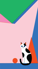 Vertical Abstract Geometric Background with Cat Illustration