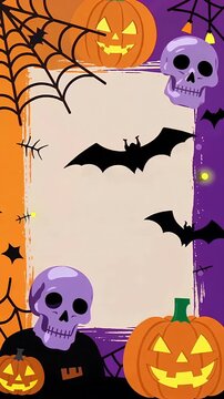 Halloween Border Frame With Pumpkins Skulls And Bats.
