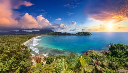 vibrant vision board showcasing tropical landscapes ocean views and colorful skies each image evokes sense of wanderlust and tranquility perfect for inspiring travel dreams