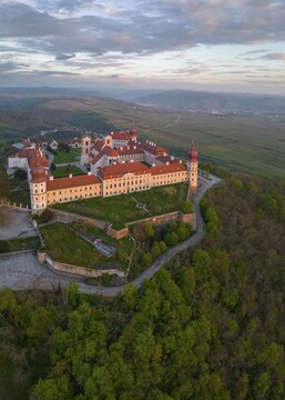 Aerial view of G&ouml;ttweig Abbey at sunrise, Furth bei G&ouml;ttweig, Lower Austria, Austria