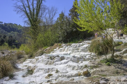 Sinter terraces with bathing pools Bagni de Petriolo, Monticiano, province of Grosseto, Italy