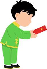Illustration of a Boy Receiving Red Envelope During Chinese New Year Celebration