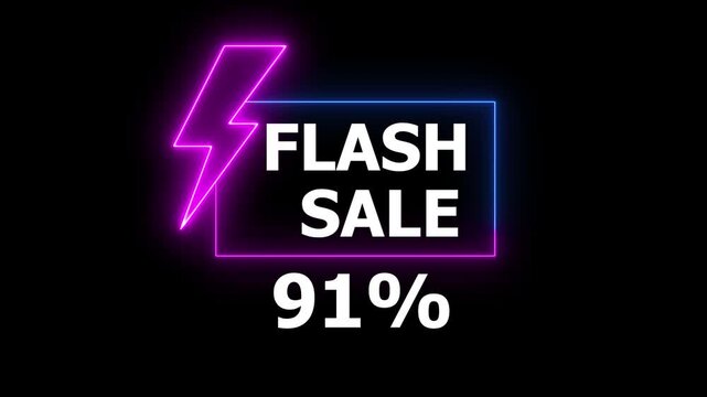 Neon sign reading 'FLASH SALE -91%. Perfect for illustrating online marketing, discounts, and seasonal sales in the digital age.