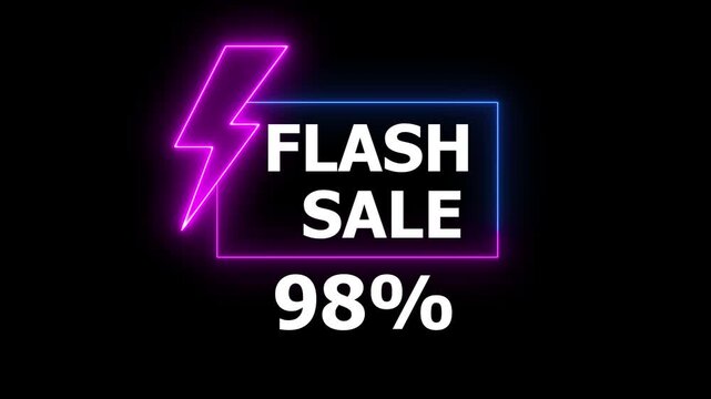 Neon sign reading 'FLASH SALE -98%. Perfect for illustrating online marketing, discounts, and seasonal sales in the digital age.