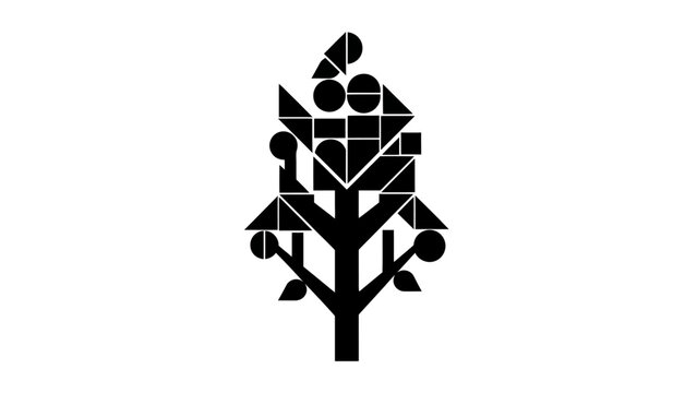 Abstract Geometric Tree Icon Constructed from Shapes on Isolated White Background