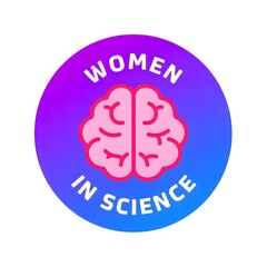 A vibrant illustration celebrating women in science with a brain icon