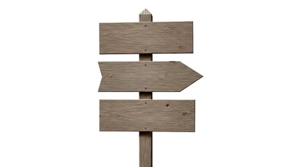 Wooden signpost with three blank boards on white background