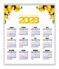 2026 Calendar with Decorative Yellow Pansy Flowers
