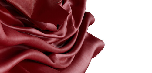 Luxurious abstract background with burgundy silk cloth. Artistic composition of folds, drapery. Decorative design for fa