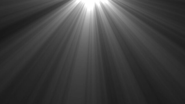 Abstract white light rays shining downward. Heavenly Light Rays Background Loop. Looping animated white lights on dark background.