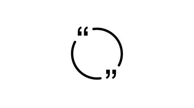 Rounded quote box icon animation. Graphic animation of rectangular quotation marks. Quote frame blank template set on a transparent background.