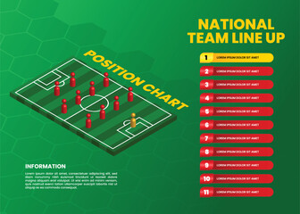 Football team formation. Football line up formation. isometric style vector illustration.