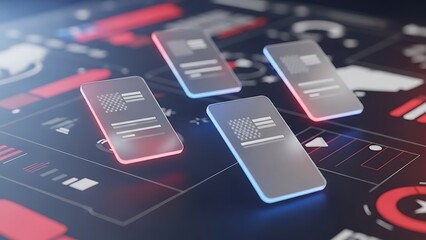 Transparent Smartphones on Digital Circuit Board Showcasing Cybersecurity & Data Protection Technology