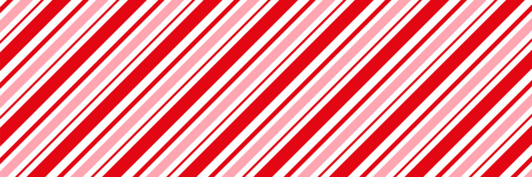 Candy cane Christmas background, peppermint diagonal stripes print seamless pattern