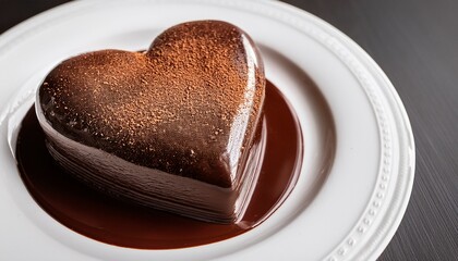 heart shaped molten chocolate cake decadent dessert rich dark chocolate ganache sweet treat on a white plate