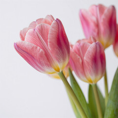Naklejka premium Isolated close-up of a pink and yellow tulips bouquet on white background