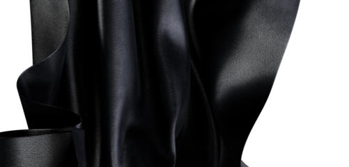 Close-up of black fabric with textured surface. Draped and folded cloth, with highlights and shadows, perfect for design