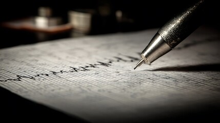 A close-up view of a pen tracing lines on a paper, possibly a medical graph