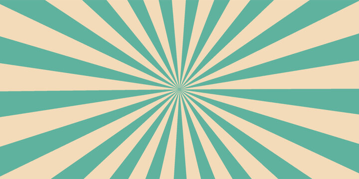 Retro background with rays or stripes in the center. Sunburst or sun burst retro background. turquoise colors. Vector illustration