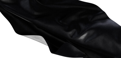 High-quality studio shot of black fabric against white background with beautiful texture. Suitable for textile designs,