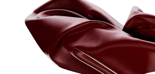 Dramatic view of swirling red fabric with fine details, isolated on white background. Elegant texture for design project