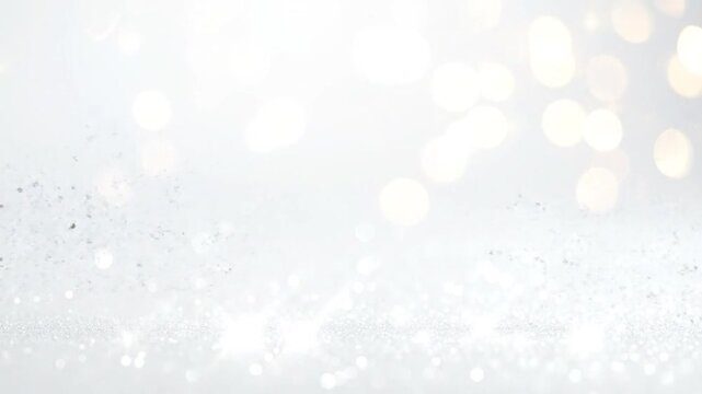A bright, sparkly white background with bokeh effect and a glittery texture on the bottom