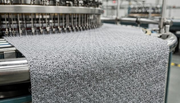 Detailed medium frame capturing the fine stitch details of solid color interlock knit fabric creation on advanced doubleknit machinery emphasizing quality and uniformity.