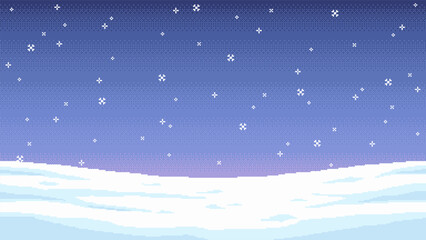 Naklejka premium Pixelated Winter Snowscape with Falling Snowflakes