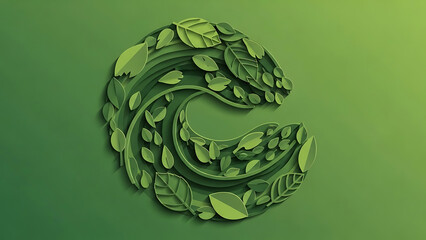 A green leafy spiral design on a gradient background depicting a eco-friendly concept from a direct viewpoint