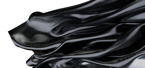 Abstract carbon fiber texture with reflections against a white background.
