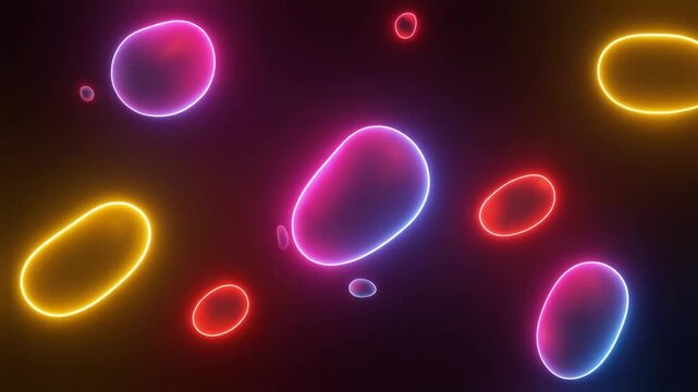Glowing Neon Ovals Drift in Mid-Air, Radiant Graphic Design with Dynamic Color Gradients