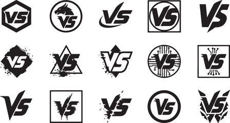 Collection of versatile versus logos and icons in different styles