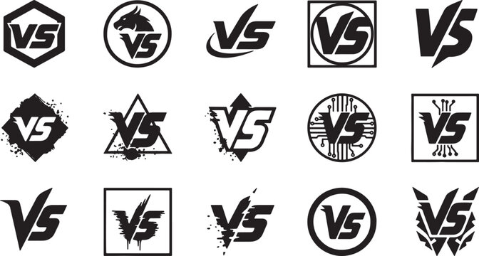 Collection of versatile versus logos and icons in different styles