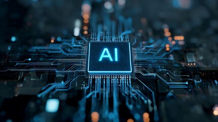 Close-up of a central processing unit (CPU) featuring integrated circuit and "AI" text