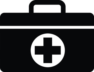 Solid black first aid kit box featuring clear white medical cross symbol indicating emergency healthcare supplies and safety tools