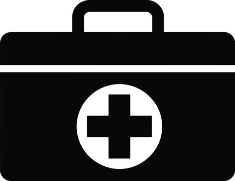 Solid black first aid kit box featuring clear white medical cross symbol indicating emergency healthcare supplies and safety tools - Powered by Adobe