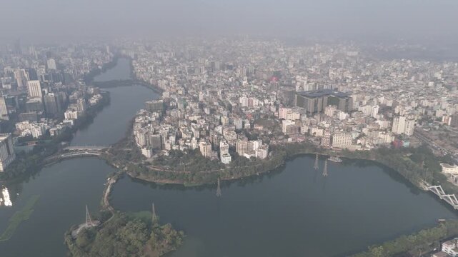 Drone shot of Hatirjheel area in Dhaka, Bangladesh