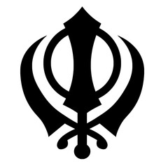 Silhouette of khanda religious symbol isolated on transparent background 