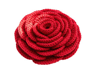 Handcrafted red crochet flower isolated on transparent background
