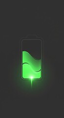 Green Battery Icon with Wave Design on Dark Background for Energy and Technology Themes
