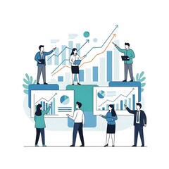 Business people presenting rising charts and graphs during professional corporate data analysis meeting