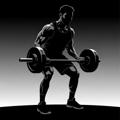 Silhouette of muscular man lifting heavy barbell during intense weightlifting workout session